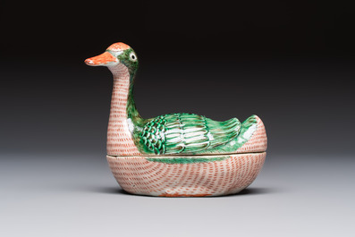 A Chinese export famille rose goose-form tureen and stand, Qianlong