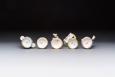 Five polychrome Delftware models of figures from everyday life, probably Desvres, France, 19th C.