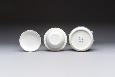 Two Chinese blue and white 'Chilong' covered warming bowls, Guangxu mark and of the period
