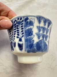 11 Chinese blue and white cups and 10 saucers, Kangxi and jade marks, 18/19th C.