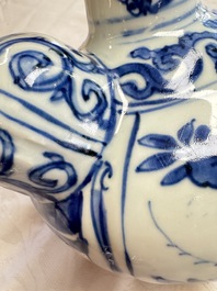 A Chinese blue and white kendi with floral design, Wanli
