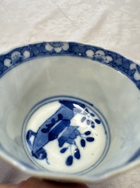 11 Chinese blue and white cups and 10 saucers, Kangxi and jade marks, 18/19th C.