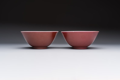 A pair of Chinese copper-red glazed bowls, Guangxu mark and of the period