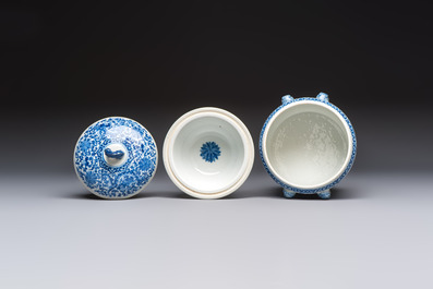 Two Chinese blue and white 'Chilong' covered warming bowls, Guangxu mark and of the period
