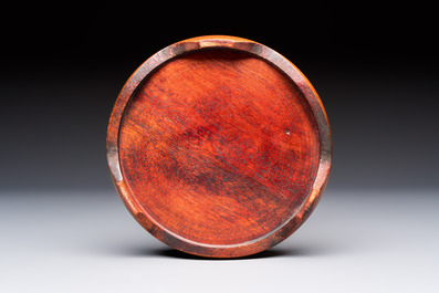 A Chinese blue and white 'Eight Immortals' bowl on a wooden stand, Chenghua mark, late Ming