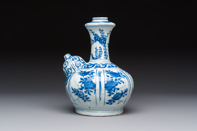 A Chinese blue and white kendi with floral design, Wanli