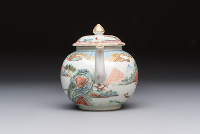 A fine Chinese famille rose 'Mountainous Landscape' teapot, Yongzheng