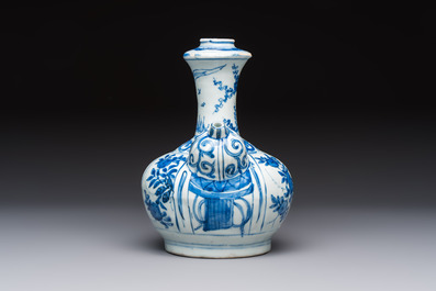A Chinese blue and white kendi with floral design, Wanli