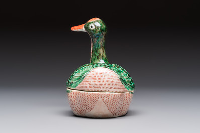 A Chinese export famille rose goose-form tureen and stand, Qianlong
