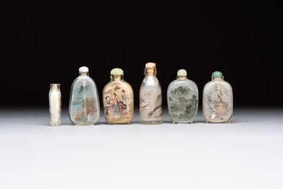 Six Chinese inside-painted snuff bottles, signed Xue Shaofu 薛少甫, Ye Fuying 葉甫英 and Yan Yutian 閻玉田, 20th C.