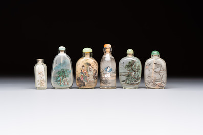 Six Chinese inside-painted snuff bottles, signed Xue Shaofu 薛少甫, Ye Fuying 葉甫英 and Yan Yutian 閻玉田, 20th C.