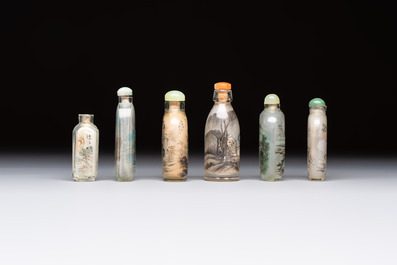 Six Chinese inside-painted snuff bottles, signed Xue Shaofu 薛少甫, Ye Fuying 葉甫英 and Yan Yutian 閻玉田, 20th C.