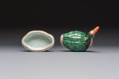 A Chinese export famille rose goose-form tureen and stand, Qianlong