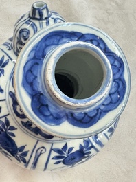 A Chinese blue and white kendi with floral design, Wanli