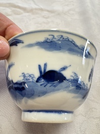 11 Chinese blue and white cups and 10 saucers, Kangxi and jade marks, 18/19th C.