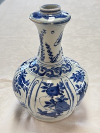 A Chinese blue and white kendi with floral design, Wanli
