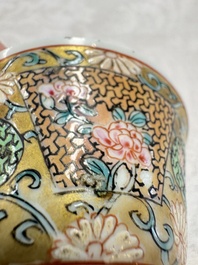 A fine Chinese famille rose gilt-decorated 'Elegant Beauty' cup and saucer, Yongzheng