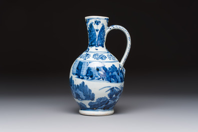 A Japanese Arita blue and white jug and a pair of plates, Edo, 17th C.