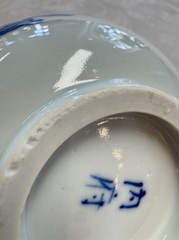 A pair of Chinese blue and white 'Bleu de Hue' bowls with phoenix and scroll design, Noi Phu 內府 mark, 19th C.