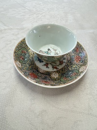 A fine Chinese famille rose gilt-decorated 'Elegant Beauty' cup and saucer, Yongzheng