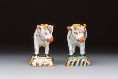 Two polychrome Dutch Delft cows, 19th C.