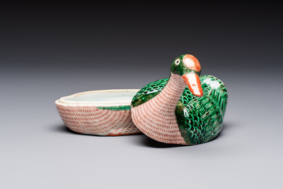 A Chinese export famille rose goose-form tureen and stand, Qianlong