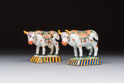 Two polychrome Dutch Delft cows, 19th C.