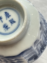 11 Chinese blue and white cups and 10 saucers, Kangxi and jade marks, 18/19th C.