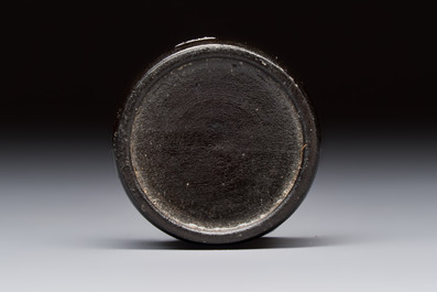 A Chinese gilt-bronze and mother-of-pearl-inlaid snuff bottle with birds among flowering branches, Guangxu mark and of the period