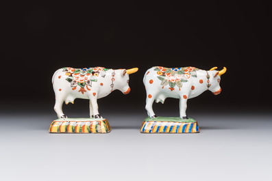 Two polychrome Dutch Delft cows, 19th C.