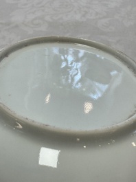 Two Chinese famille rose ruby-ground 'Landscape Scroll' cups and saucers, Yongzheng
