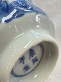 11 Chinese blue and white cups and 10 saucers, Kangxi and jade marks, 18/19th C.