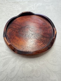 A Chinese blue and white 'Eight Immortals' bowl on a wooden stand, Chenghua mark, late Ming