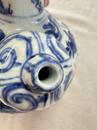 A Chinese blue and white kendi with floral design, Wanli
