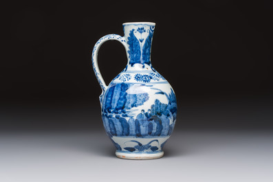 A Japanese Arita blue and white jug and a pair of plates, Edo, 17th C.