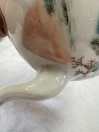 A fine Chinese famille rose 'Mountainous Landscape' teapot, Yongzheng