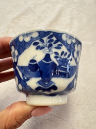 11 Chinese blue and white cups and 10 saucers, Kangxi and jade marks, 18/19th C.