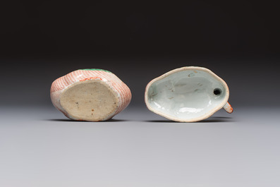 A Chinese export famille rose goose-form tureen and stand, Qianlong