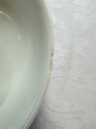 A pair of Chinese blue and white 'lotus scroll' bowls, Yongzheng mark and of the period