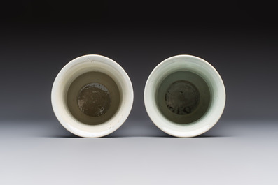 A rare Chinese blue and white five-piece garniture in Dutch Delft style, Kangxi mark, 19th C.