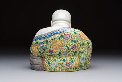 A Chinese famille rose Milefo Buddha, Ye Yunhong Zao 葉運紅造 mark, Republic