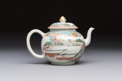 A fine Chinese famille rose 'Mountainous Landscape' teapot, Yongzheng