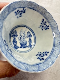 11 Chinese blue and white cups and 10 saucers, Kangxi and jade marks, 18/19th C.