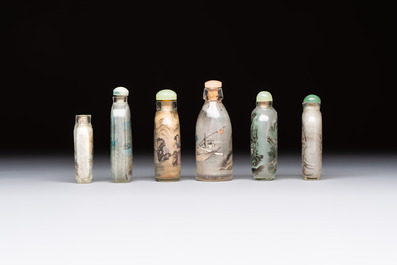 Six Chinese inside-painted snuff bottles, signed Xue Shaofu 薛少甫, Ye Fuying 葉甫英 and Yan Yutian 閻玉田, 20th C.