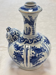 A Chinese blue and white kendi with floral design, Wanli