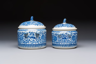 Two Chinese blue and white 'Chilong' covered warming bowls, Guangxu mark and of the period