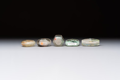 Five Chinese inside-painted snuff bottles, signed Chen Runpu 陈润璞 and Sun Xuecun 孙雪村, 20th C.