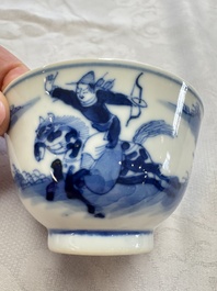11 Chinese blue and white cups and 10 saucers, Kangxi and jade marks, 18/19th C.