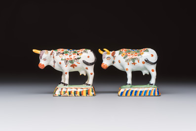 Two polychrome Dutch Delft cows, 19th C.
