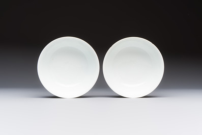 A pair of Chinese blue and white 'lotus scroll' bowls, Yongzheng mark and of the period